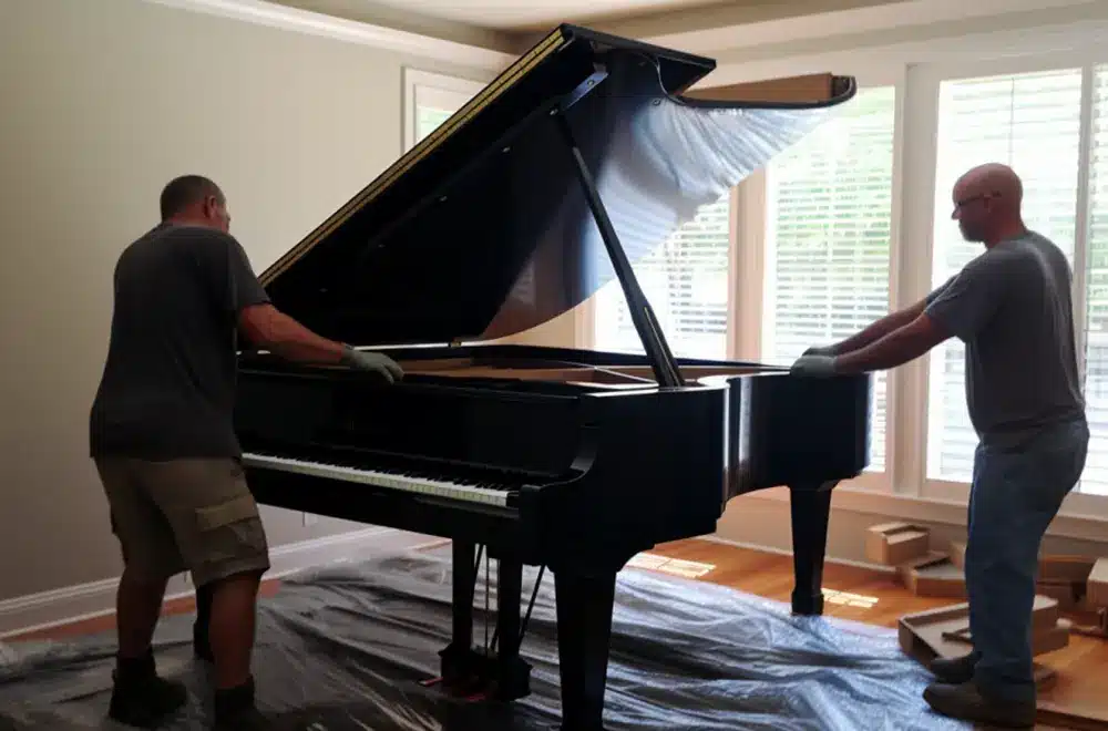 2 men moving a piano